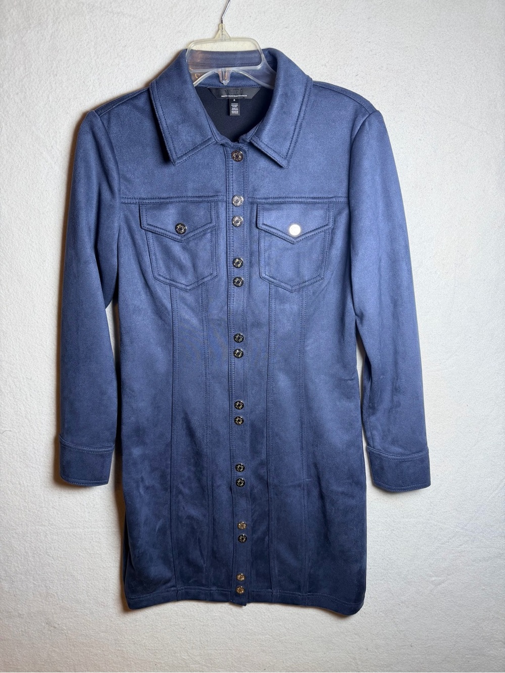 White House Black Market WHBM Faux Suede Shacket Dress True Indigo Blue Size 6
